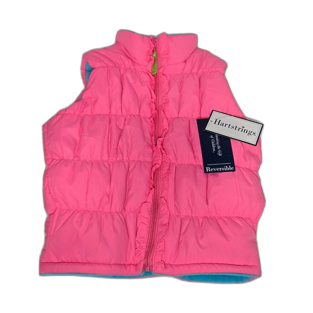 Hartstrings Reversible Plush Fleece Puffer Vest | Girls' Size 5/6 | Pink Blue